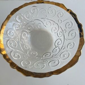 Elegant Glass Bowl with Gold Trim, Size 13x6x5 inches